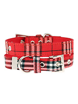 Red Checked Tartan Fabric Collar - Our Red Checked Tartan collar is a traditional design which is stylish, classy and never goes out of fashion. It is lightweight and incredibly strong. The collar has been finished with chrome detailing including the eyelets and tip of the collar. A matching lead, harness and bandana are available to...