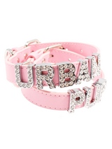 Pink Leather Personalised Dog Collar (Diamante Letters) - Pink Leather Personalised Dog Collar (Diamante Letters)