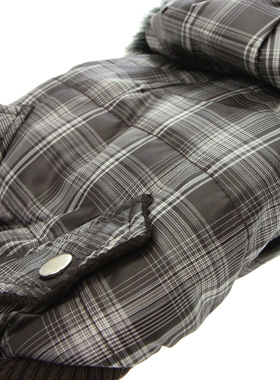 Brown Checked Parka with Detachable Hood
